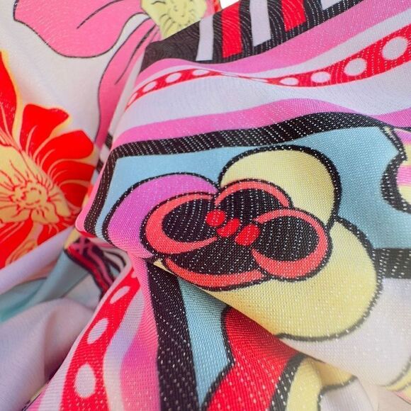 WANDA BEAUCHAMP Asian Floral Embellished Asymmetrical Hem One Sleeve Poncho Blou - Picture 7 of 8